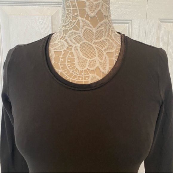 ESPRIT collection Long sleeve brown top crew neck satin trim size Small - Picture 3 of 9